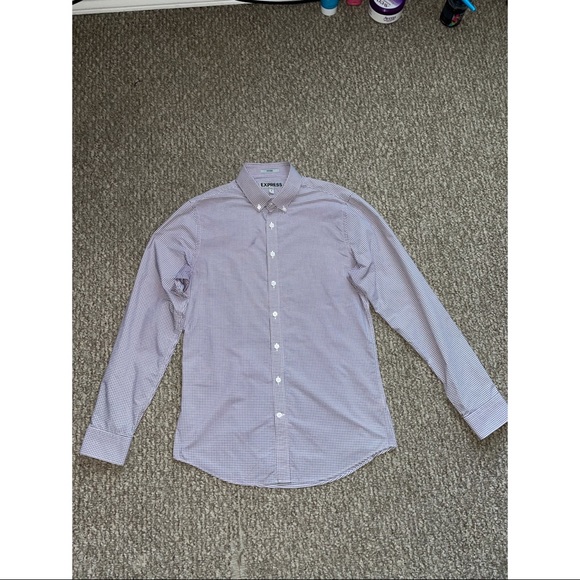Express Checked Light Gray Button Down Dress Shirt - Picture 1 of 4